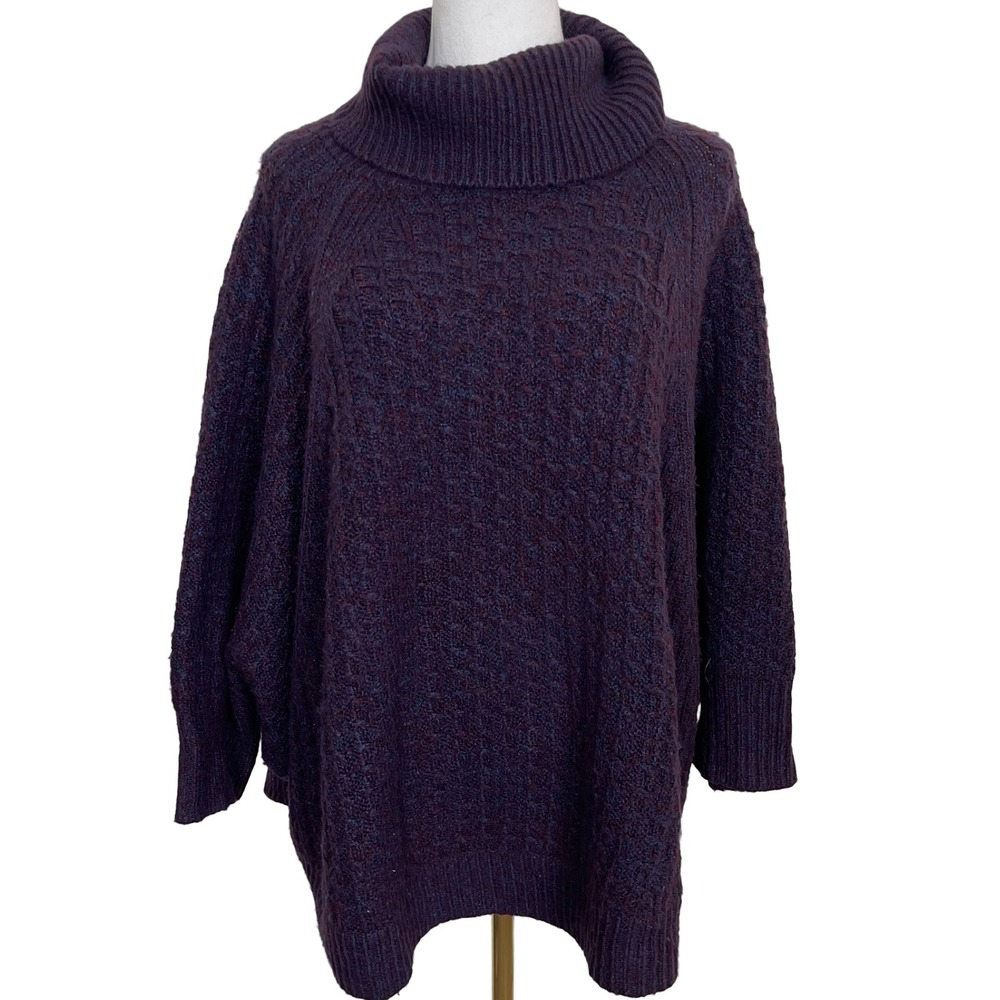 Lou & Grey Purple Speckled Chunky Knit Cowl Neck Sweater M/L Tunic Bat Wing
